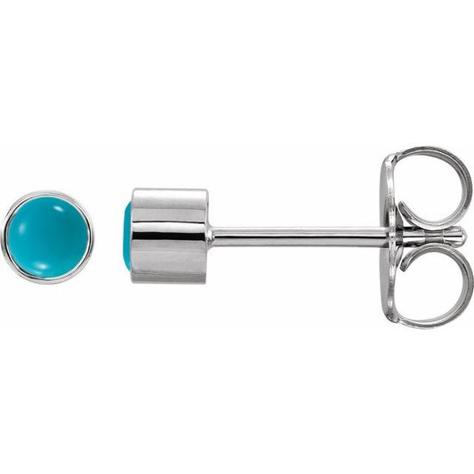 14K Yellow Or White Or Rose Gold 3Mm Round Friction Back Polished Natural Turquoise Bezel-Set Earrings