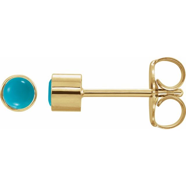 14K Yellow Or White Or Rose Gold 3Mm Round Friction Back Polished Natural Turquoise Bezel-Set Earrings