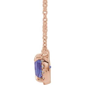 14K Rose Gold Square 3.5 X 3.5Mm G-H I1 Natural Tanzanite And .05 Ctw Natural Diamond Necklace, Length: 18 In