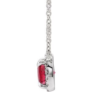 14K White Gold Square 4 X 4Mm G-H I1 Lab-Grown Ruby And .05 Ctw Natural Diamond Necklace, Length: 18 In