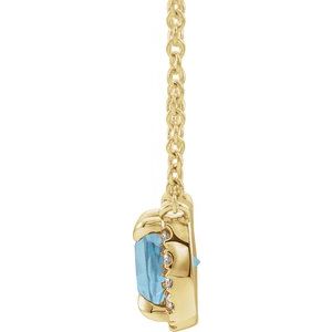 14K Yellow Gold Square 3 X 3Mm G-H I1 Natural Aquamarine And .05 Ctw Natural Diamond Necklace, Length: 18 In