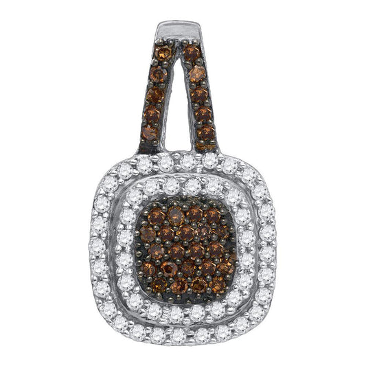 10K White Or Yellow Gold Womens Round Brown Diamond Square Frame Pendant