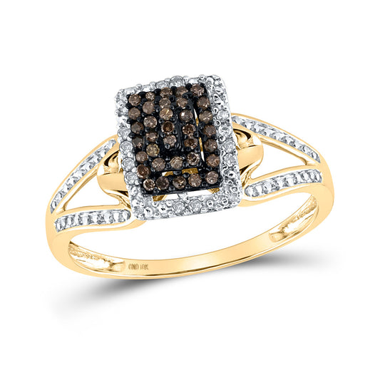 10K Yellow Gold Womens Round Brown Diamond Cluster Ring 1/5 Cttw, Womens Size: 5-10