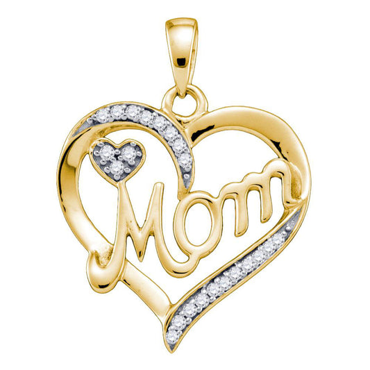 10K Yellow Gold Womens Round Diamond Mom Heart Pendant 1/10 Cttw