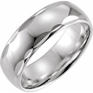 14K White Gold 7 Mm Polished Scalloped Edge Comfort-Fit Band Size 10