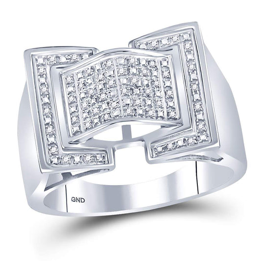 Sterling Silver Mens Round Diamond Domed Rectangle Cluster Ring 1/8 Cttw, Mens Size: 7-13