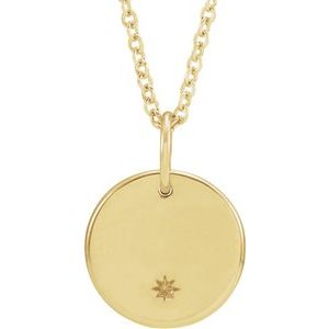 14K Yellow Gold  Round Engravable Necklace, Length: 18 In