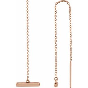 14K Rose Gold 87 X 2.3 Mm Pair Backless Polished Bar Chain Earrings