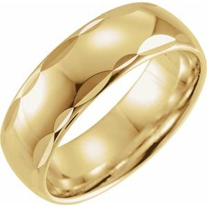 14K Yellow Gold 7 Mm Polished Scalloped Edge Comfort-Fit Band Size 6