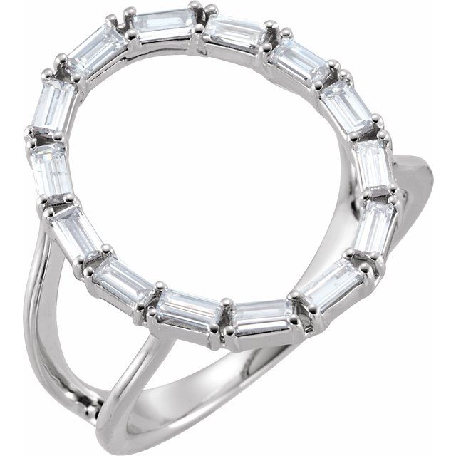 14K White Gold Straight Baguette Polished 1/2 Ctw Natural Diamond Negative Space Ring, Size 7