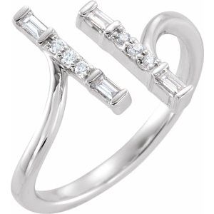 14K White Gold Natural Diamond Polished 1/6 Ctw Natural Diamond Double Bar Ring Size 7