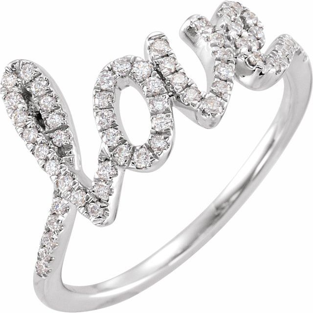 14K White Or Rose Gold Round Polished 1/4 Ctw Natural Diamond Love Ring, Size 7
