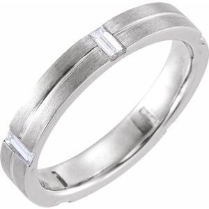 14K White Gold Set 8.5 Natural Diamond Straight Baguette 4 X 2 Mm 4 Mm Si2-Si3, Ghi Polished 5/8 Ctw Natural Diamond Grooved Duo Band Size 8.5