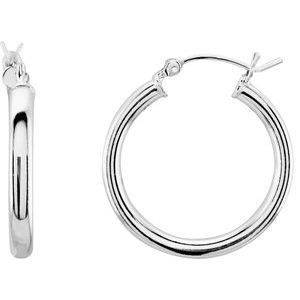 Sterling Silver Pair Hoop Earrings, Length: 20 Mm, Thickness: 3 Mm