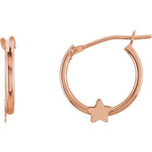 14K Rose Gold Pair Youth Hinged Hoop Star Earrings, Length: 12.5 Mm, Thickness: 1 Mm