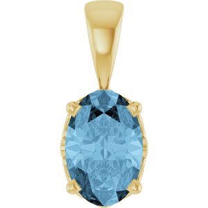14K Yellow Gold Oval 6 X 4 Mm Natural Sky Blue Topaz Scroll Pendant