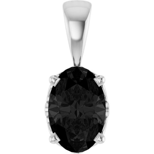 14K White Gold Oval  6 X 4 Mm Polished Natural Onyx Scroll Pendant