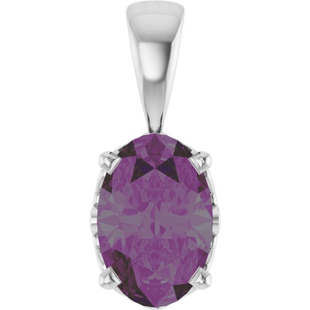 14K White Gold Oval 6 X 4 Mm Polished Lab-Grown Alexandrite Scroll Pendant
