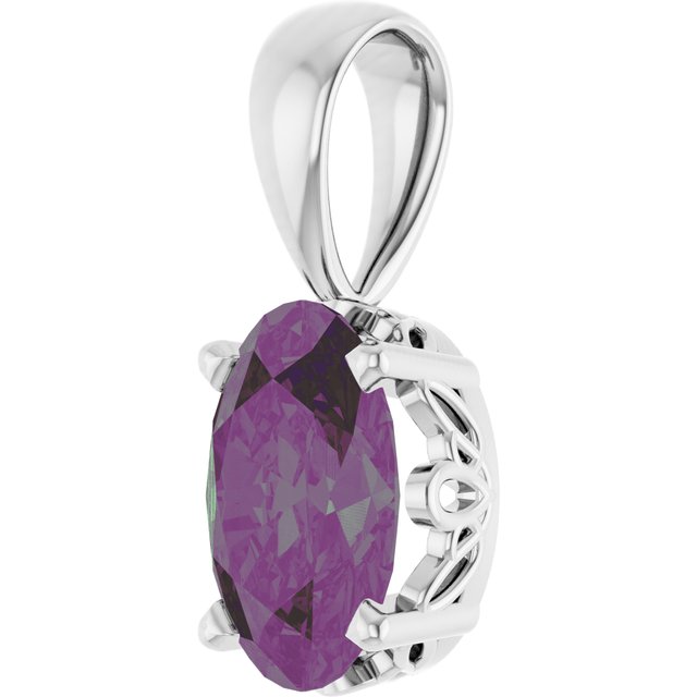 14K White Gold Oval 6 X 4 Mm Polished Lab-Grown Alexandrite Scroll Pendant