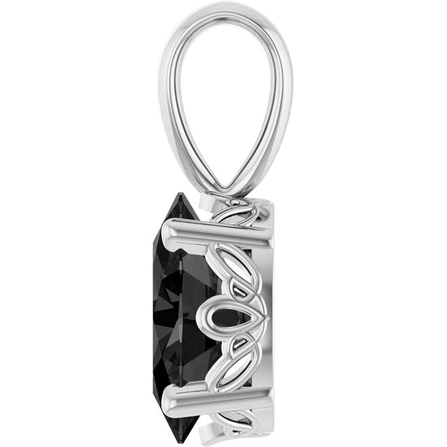 14K White Gold Oval  6 X 4 Mm Polished Natural Onyx Scroll Pendant
