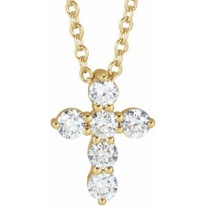 14K Yellow Gold Round Si1-Si2, G-H 16-18 In Polished Lab-Grown Diamond Cross Necklace