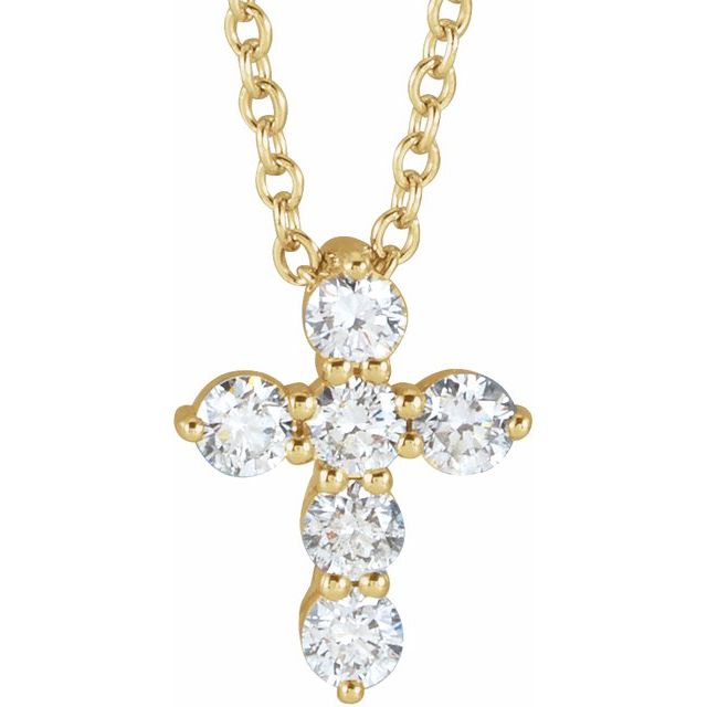 14K Yellow Gold Round 10.2 X 7.9 Mm 2.2M I1, G-H 16-18 In Polished / 1/4 Ctw Natural Diamond Cross Necklace