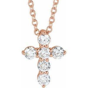 14K Rose Gold Round 10.2 X 7.9 Mm 2.2Mm G-H I1 1/4 Ctw Natural Diamond Cross Necklace, Length: 18 In