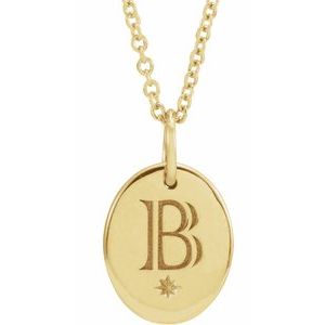 14K Yellow Gold  Oval Engravable Necklace, Length: 18 In