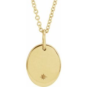 14K Yellow Gold  Oval Engravable Necklace, Length: 18 In