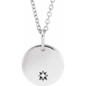 14K White Gold Round 1Mm G-H I1 Accented Circle Engravable Necklace, Length: 18 In