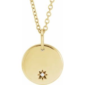14K Yellow Gold Round 1Mm G-H I1 Accented Circle Engravable Necklace, Length: 18 In