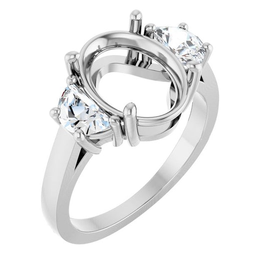 14K White Or Yellow Gold Oval 11 X 9 Mm Polished 3/4 Ctw Lab-Grown Diamond Semi-Set Engagement Ring, Size 7