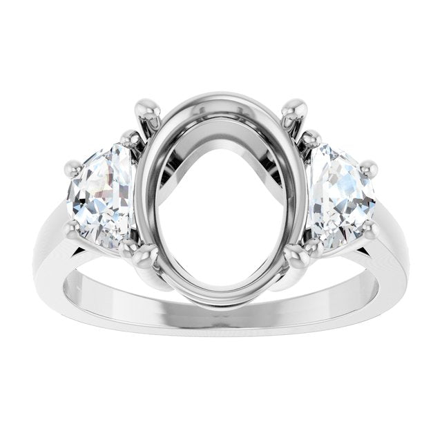 14K White Or Yellow Gold Oval 11 X 9 Mm Polished 3/4 Ctw Lab-Grown Diamond Semi-Set Engagement Ring, Size 7