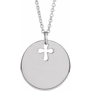 Sterling Silver 15 Mm 16-18 In Polished Pierced Cross Disc Necklace