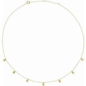 14K Yellow Gold  Heart Dangle Station Necklace, Length: 18 In