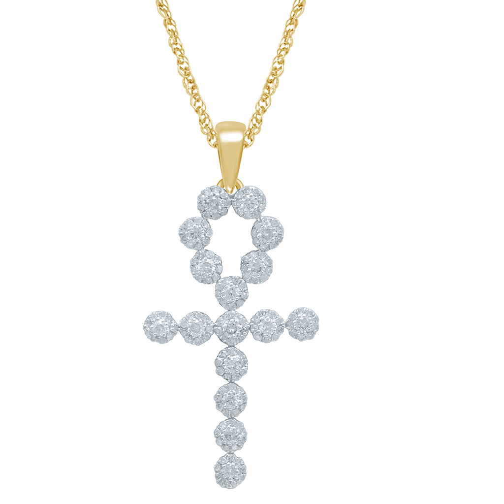 10K Yellow Gold 0.76 Cttw Diamond Ankh Pendant