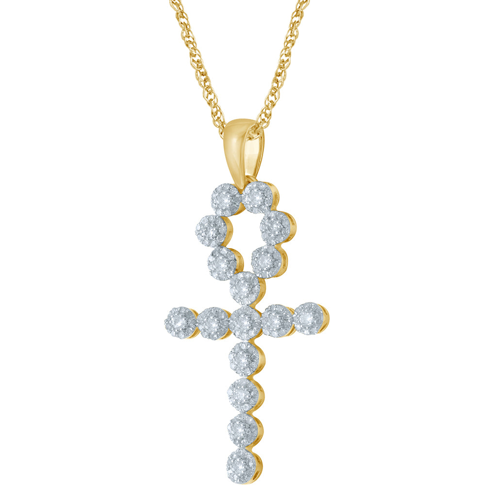 10K Yellow Gold 0.76 Cttw Diamond Ankh Pendant