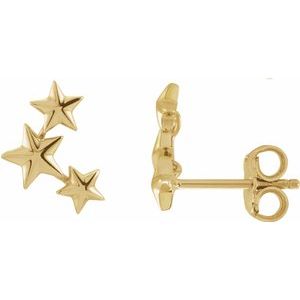 14K Yellow Gold 11.4 X 4.3 Mm Pair Friction Backs Included Polished Star Ear Climbers