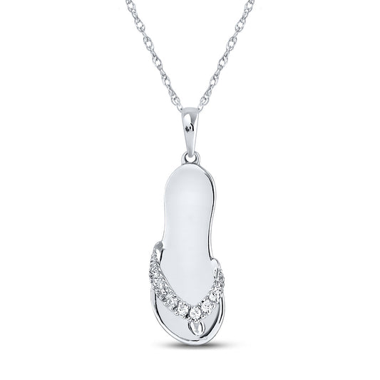 Sterling Silver Womens Round Diamond Sandal Flip-flop Nautical Pendant .03 Cttw, Length: 0.51 In, Width: 0.18 In