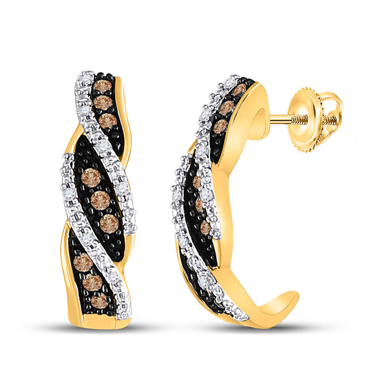 10K Yellow Gold Womens Round Brown Diamond Stud Earrings 1/5 Cttw, Length: 0.63 In, Width: 0.18 In