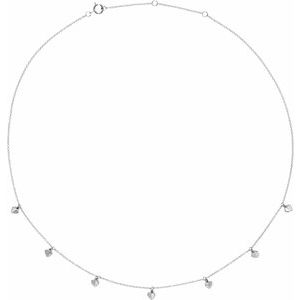 14K White Gold  Heart Dangle Station Necklace, Length: 18 In