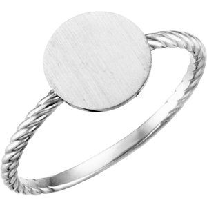 14K White Gold Polished Be Posh Signet Rope Ring Size 7