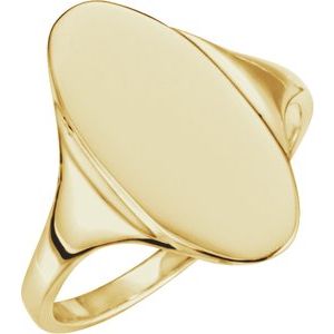 10K Yellow Gold Oval 16.4 X 8.5 Mm Brush Polished Signet Ring Size 6