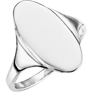 Sterling Silver Oval 16.4 X 8.5 Mm Brush Polished Signet Ring Size 6