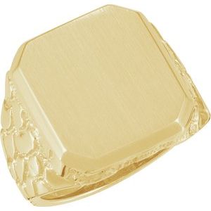 10K Yellow Gold Square 18 X 16 Mm Brush Polished Signet Ring Size 10