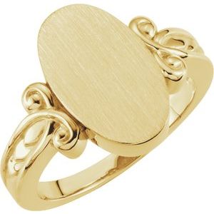 10K Yellow Gold Oval 15.2 X 9.2 Mm Brush Polished Signet Ring Size 6