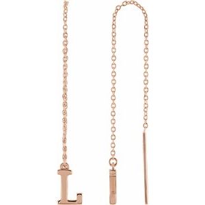 14K Rose Gold Initial L Each Threader Backless Polished Initial Chain Earring