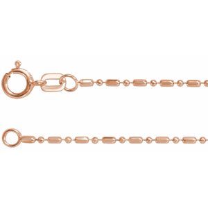 14K Rose Gold Alternating Hollow Diamond-Cut Bead Chain, Length: 7 In, Width: 1.15 Mm