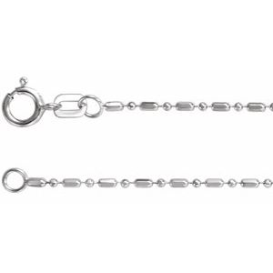 14K White Gold Alternating Hollow Diamond-Cut Bead Chain, Length: 7 In, Width: 1.15 Mm