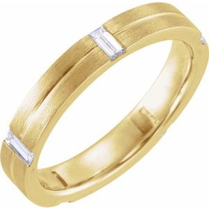 14K Yellow Gold Set 7 Natural Diamond Straight Baguette 4 X 2 Mm 4 Mm Si2-Si3, Ghi Polished 5/8 Ctw Natural Diamond Grooved Duo Band Size 7